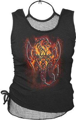 Women’s Tribal Fury Dragon Vest Top in Black