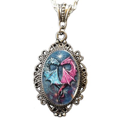 Alkemie Double Dragon Heart Cameo Pendant Necklace