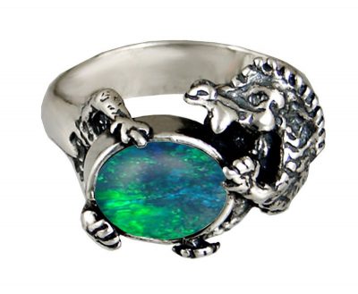 Spectacular Dragon Ring in Sterling Silver with Opal Triplet