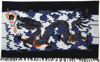 Chinese Batik Blue Dragon Painting Banner